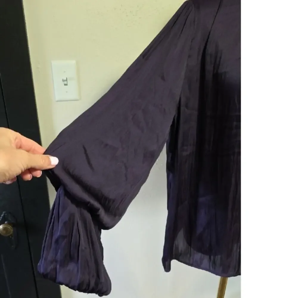 Carmen Marc Valvo Deep Purple Blouson Tiered Balloon Sleeves Womens L Romantic - Picture 9 of 14